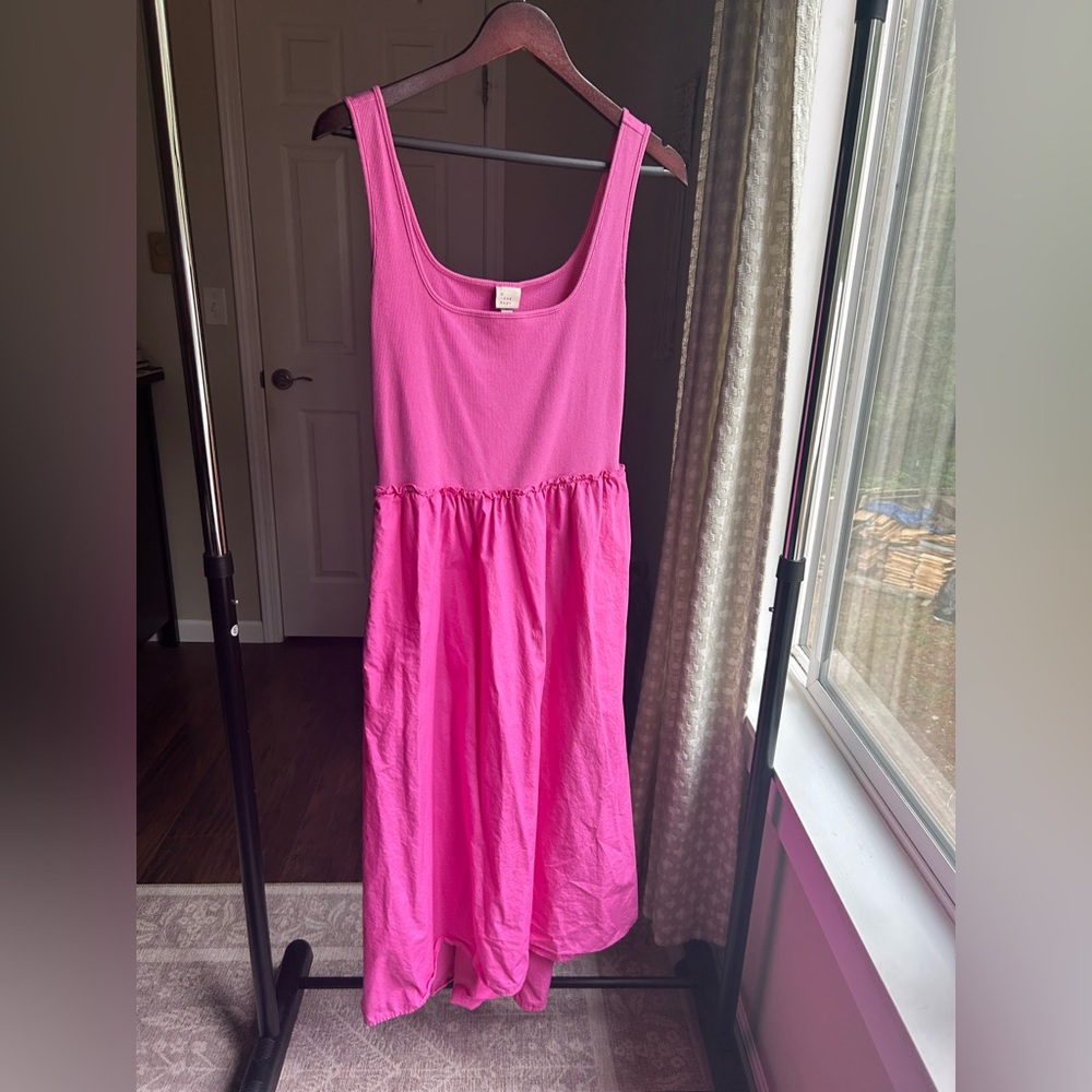 A New Day Sleeveless Mixed Media Cotton Dopamine Dressing Midi Dress